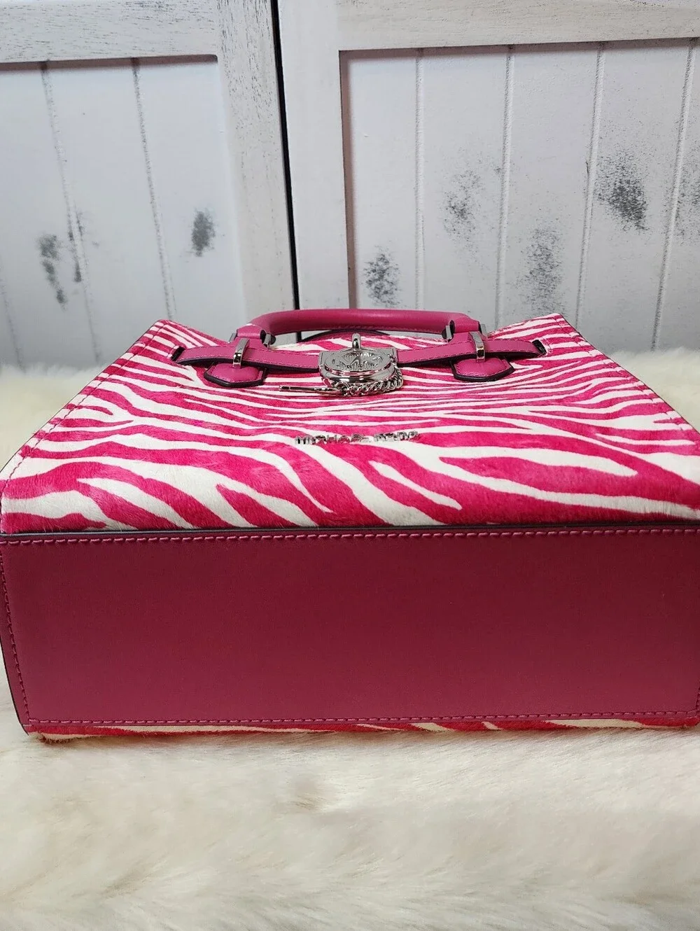 Michael Kors Small Hamilton Pink Zebra Calf-Hair Crossbody Bag